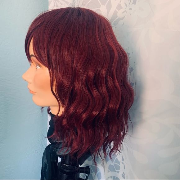 Burgundy Red Beach Wave Lob Synthetic Wig Size OS - Picture 3 of 8